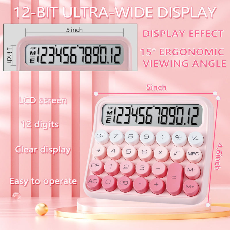 [Australia - AusPower] - Mechanical Switch Calculator,Calculator Cute 12 Digit Large LCD Display and Buttons,Calculator with Large LCD Display Great for Everyday Life and Basic Office Work.with Battery Pink 