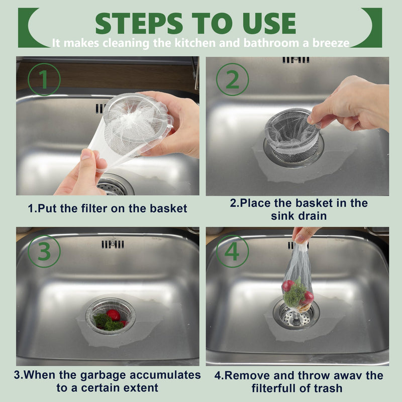 [Australia - AusPower] - Pack of 300 Disposable Strainer Bags, Sink Filter, Kitchen Sink Strainer, Disposable Strainer for Sink, Rubbish Bags, Kitchen Sink Strainer Bag, Filter Bags, Polyester Sink Strainer for Kitchen, Sink, 