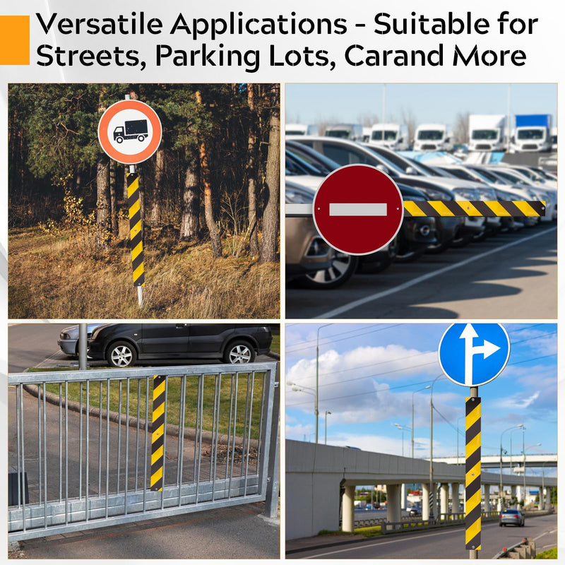 6 Pcs Reflective Sign Post Panels 30 x 3'', Aluminum Reflectors for Post,Reflective Road Markers with High-Visibility,Weather-Resistant for Driveway,Parking,Street-Warns of Slow Moving Vehicles black and yellow 6 Pcs