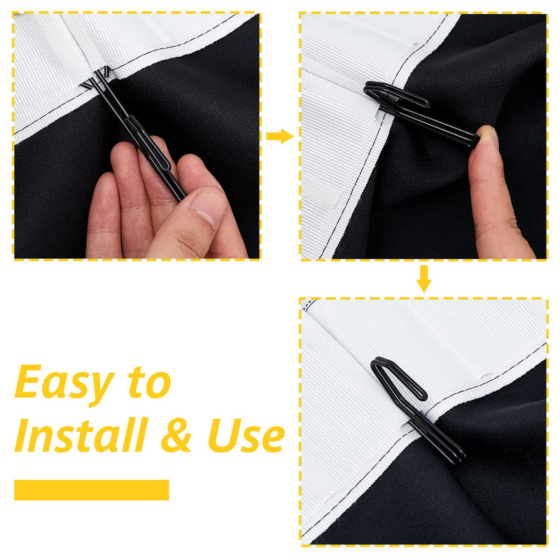 Jetec Drapery Hooks 3 Inch Metal Curtain Hooks Slip on Drapery Hook for Pleated Drapes Stainless Steel Pins and Hook for Window Door Curtain(Black,70 Pieces) Black 70