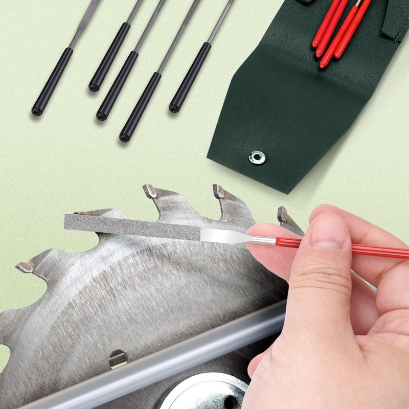 [Australia - AusPower] - 5pcs Mini Diamond Needle Files and 5pcs Mini Steel Needle Files,Packed in Synthetic Leather Case,for high Precision Sanding Work on Wood,Plastic,Metal and Jewelry Carving Red and Black 