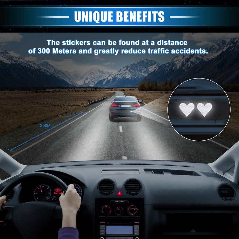 20 Pcs Reflective Stickers, 1.93"x1.73" Heart Shape Safety Tape Reflector Universal for Cars Trucks Trailers Waterproof PET White