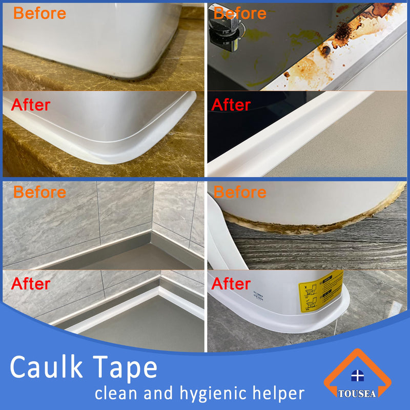 Caulk Tape Self Adhesive,Easy to Install Caulking Tape for Bathroom Peel & Stick Caulking Strip Floor Tile Wallpaper Toilet Tub Shower Wall Trim,Waterproof Caulking Sealing Tape for Bathroom,Toilet 2Rolls*White*1.5IN-10.5FT