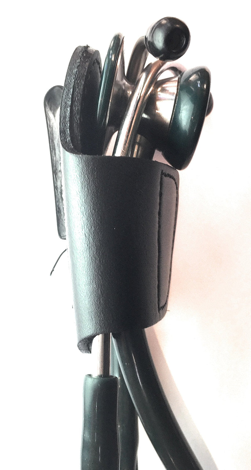 [Australia - AusPower] - The BATCLIP (black) - Premium leather handmade clip-on stethoscope hip holder; no more neck carrying, loss, or misplacement. Proudly carry your high-end stethoscope with taste and style. Black 