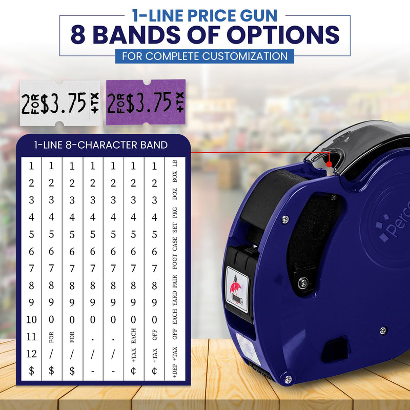 Perco Lite 1 Line Price Gun Kit for Retail Business – Includes 2 White Rolls, 4 Purple Rolls, Gun Clip & Ink Rollers – Pre-Loaded Pricing Gun w Labels & Ink