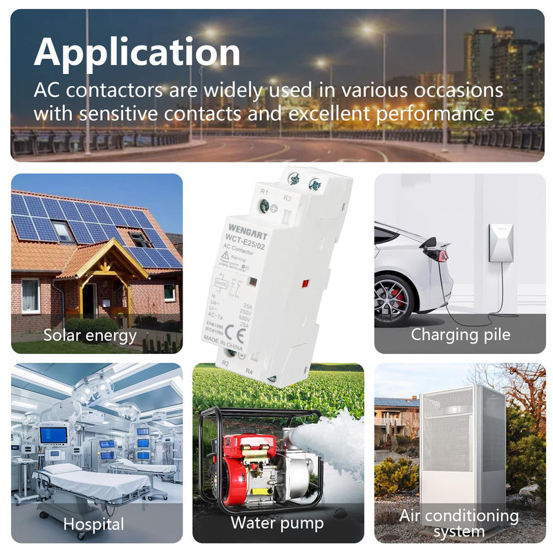 Wengart WCT-E25 DC Contactor 24 V, 2-Pin Normally Closed (2NC), 25 A Installation Contactor for DIN Rail, Hum-Free & Energy-saving, Optimised for 24 V DC System Control Panel 2NC_DC24V