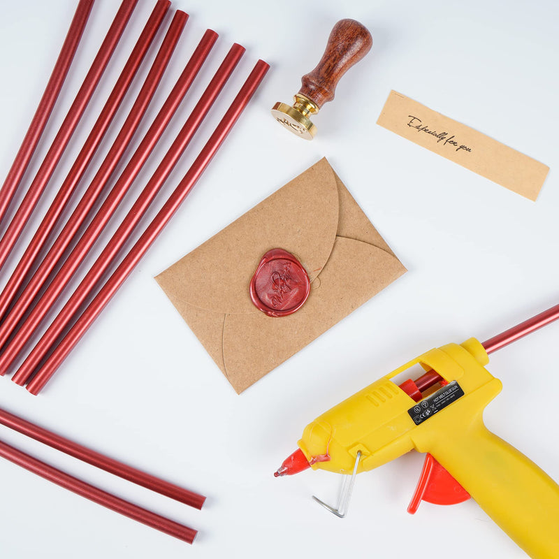 [Australia - AusPower] - 10 Pieces Sealing Wax Glue Sticks, 8 Inch Long Mini Hot Glue Gun Sticks for Envelopes, Wedding Invitations, Cards, DIY Art Craft (7mm Diameter, Red) 
