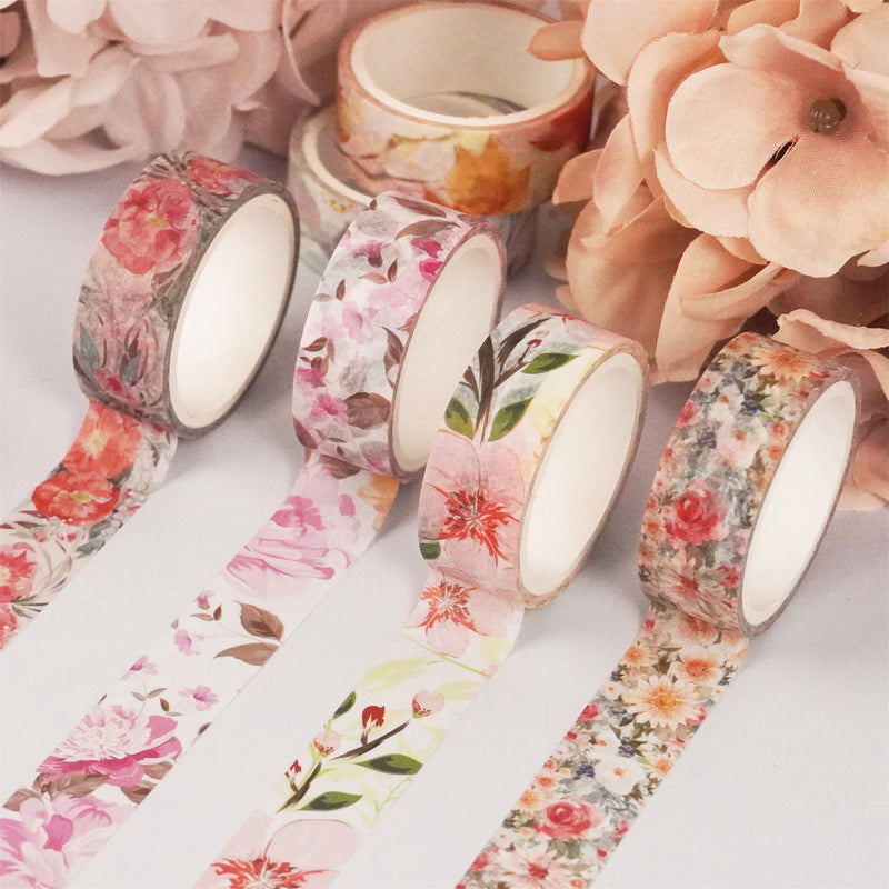YUBBAEX 10 Rolls Spring Flowers Washi Tape Set Masking Decorative Tapes (Warm Tone) Warm Tone