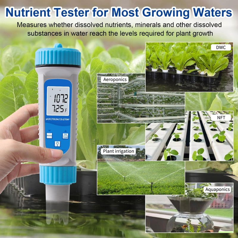 [Australia - AusPower] - pH Meter and EC Tester, Bluetooth Hydroponics EC PPM Meter, 6-in-1 DWC pH EC TDS Meter Digital Water Tester with ATC for Hydroponics Growing System, Agricultural Irrigation, Ponds, Aquarium 