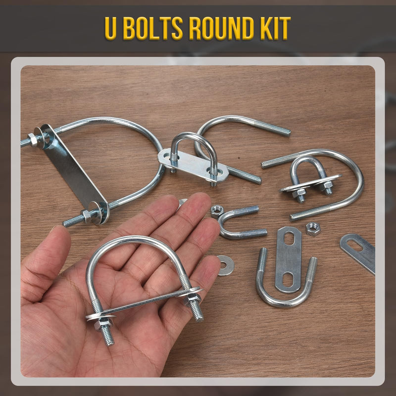 [Australia - AusPower] - M6x22x40mm U Bolts Round Kit - 4Set - Carbon Steel U-Bolt Kit with Nuts, Washers, Frame Plate - Good for DN15 Pipe, Trailer, Automotive, Leaf Spring Fastener M6x22x40mm DN15 Blue and White 4 