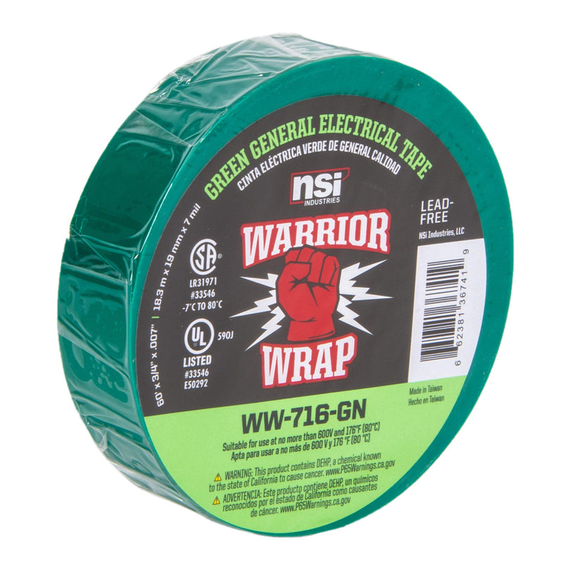 [Australia - AusPower] - WarriorWrap General 3/4 in. x 60 ft. 7 mil Vinyl Electrical Tape, Green 
