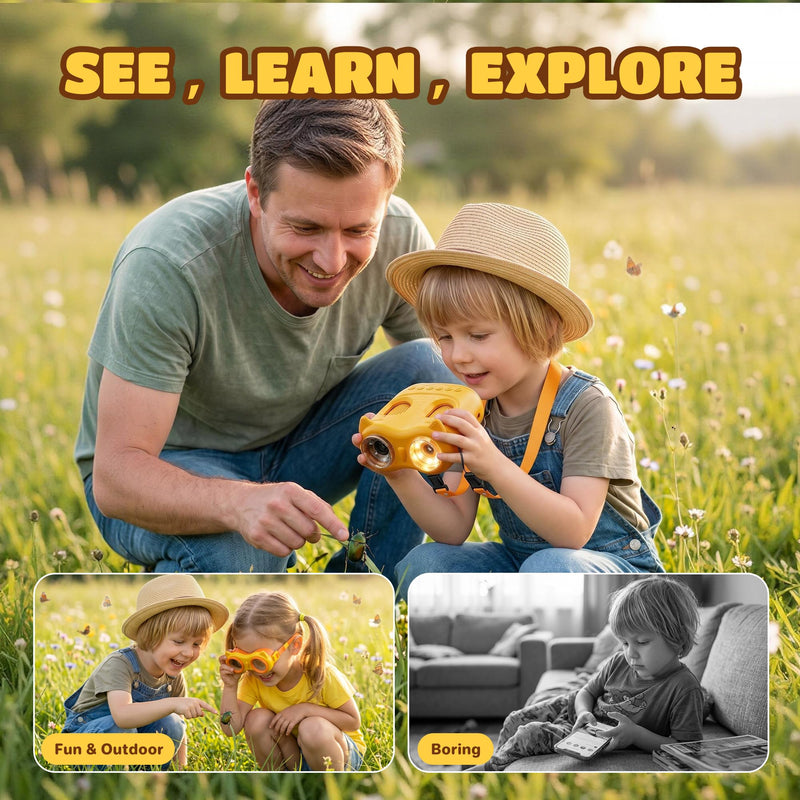 1000X Digital Microscope for Children Pocket: 2-in-1 Magnifying Glass and Telescope - Gift for Boys Girls from 3-8 8-12 Years - Experiment Set Portable Toy Outdoor Garden - STEM Birthday USB-C 1 yellow