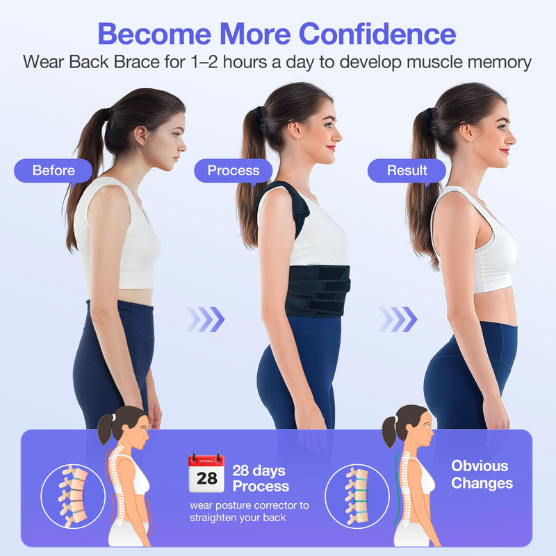[Australia - AusPower] - Posture Corrector for Women and Men, Upgraded Full Back Brace Support, Adjustable Shoulder Straightener for Improving Back Posture, Relief for Upper and Lower Back, Lumbar, Neck, Shoulder Pain Black Large 