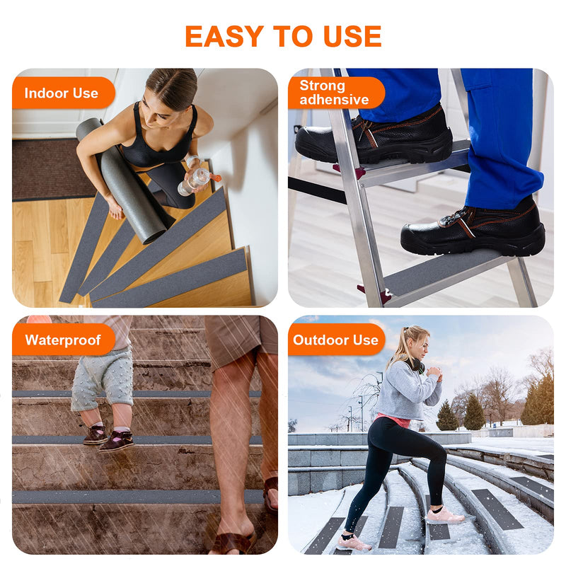 Qingluan Anti Slip Tape Heavy Duty Grip Tape Non Slip Stair Treads Waterproof High Traction Safety Tape for Indoor Outdoor Stairs Steps Floors (Grey, 2 Inch x 59ft) Grey