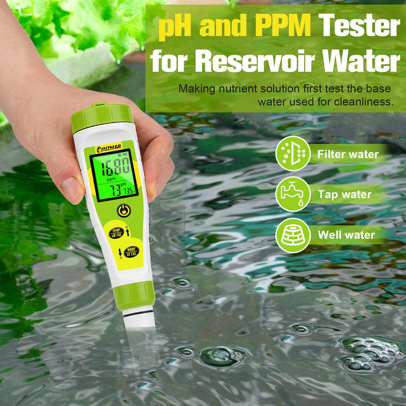 [Australia - AusPower] - pH EC Meter for Water Hydroponics PPM and pH Meter for Nutrients Measure pH PPM Conductivity Temperature DWC PH and EC PPM Water Tester for Nutrient Solution EC pH TDS Meter for Water System 4 in 1 Tester 