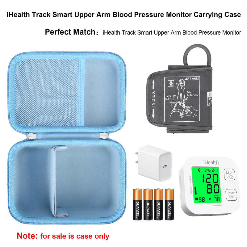 Elonbo Carry Case for iHealth Track Smart Upper Arm Blood Pressure Monitor, Wireless Bluetooth Blood Pressure Monitor, Travel Protective Bag, Storage Holder, Mesh Bag Fits Range Cuff, Blue