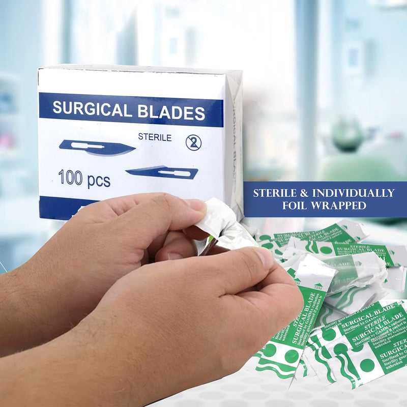 [Australia - AusPower] - 100 Sterile Carbon Steel Blades #10 with Free Scalpel Handle #3 