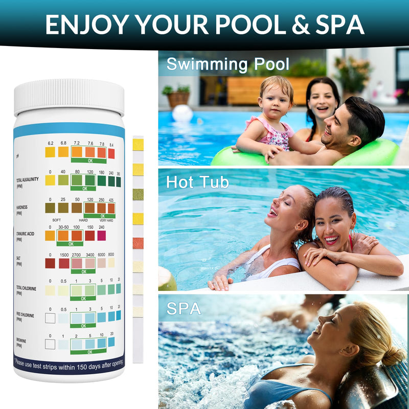 [Australia - AusPower] - 9 in 1 Pool Test Strips, 120 Total Strips, 100 8-Way Water Test Strips + 20 Copper Test Strips, Test pH, Salt, Hardness, Bromine, Alkalinity, Chlorine, Chlorine, Cyanuric Acid and Copper 9 in 1 