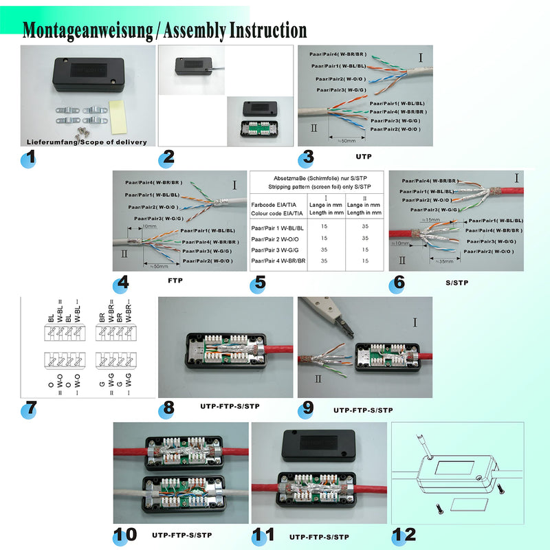 BIGtec CAT.7 LSA Connector Connection Box for Installation Cable Network Cable Connection Module Connector for Cable CAT.5 CAT.6 CAT.7, Shielded Housing, Connects Extended Installation Cable 1 pc.