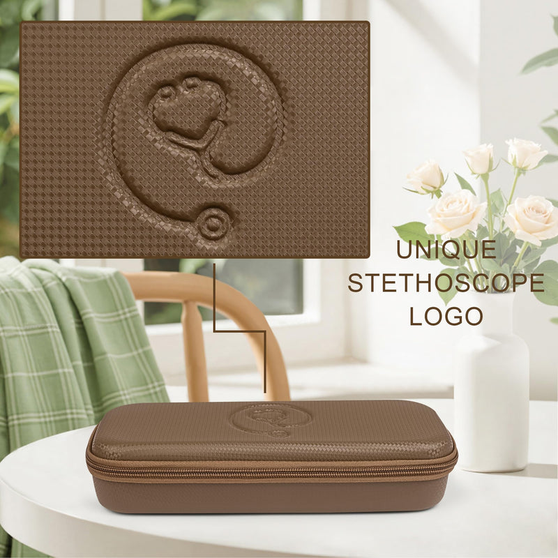 [Australia - AusPower] - Portable Stethoscope Case Compatible with 3M Littmann Classic III, Lightweight II S.E, Cardiology, MDF, Hard Stethoscopes Case with Mesh Pocket for Accessories Medical Scissors Thermometer (Brown) BROWN 