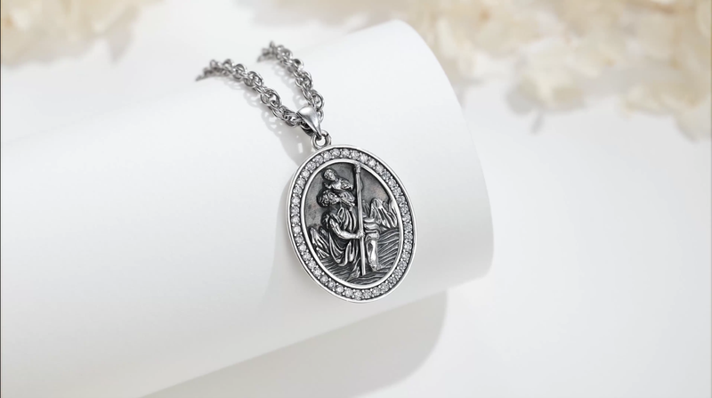 CELESTIA St Christopher St Benedict Medal Saint Michael Archangel Miraculous Medal Jesus Cross Crucifix Necklace Sterling Silver Jewellery for Women/Men Stainless Steel Chain 05 St Christopher