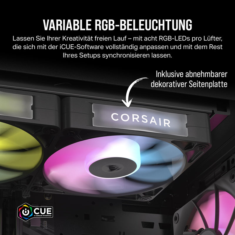 CORSAIR iCUE LINK RX120 RGB 120 mm PWM Fan with iCUE LINK System Hub - Magnetic Dome Bearing - Pack of 3 - Black 3 x 120mm