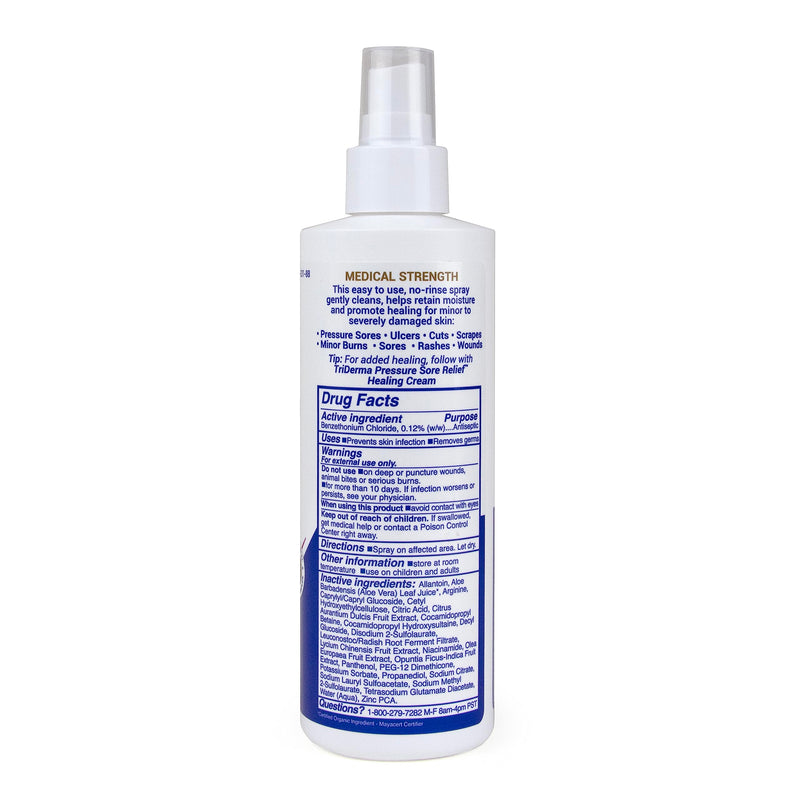 [Australia - AusPower] - TriDerma Pressure Sore Relief Wound Cleanser, Gentle Cleansing for Bed Sores, Ulcers, Pressure Sores, Wounds and Hard-to-Heal Skin Sores with AP4 Aloe Vera and Niacinamide, Fragrance Free 8.2 oz Spray 8.2 Fl Oz (Pack of 1) Cleanser Spray 