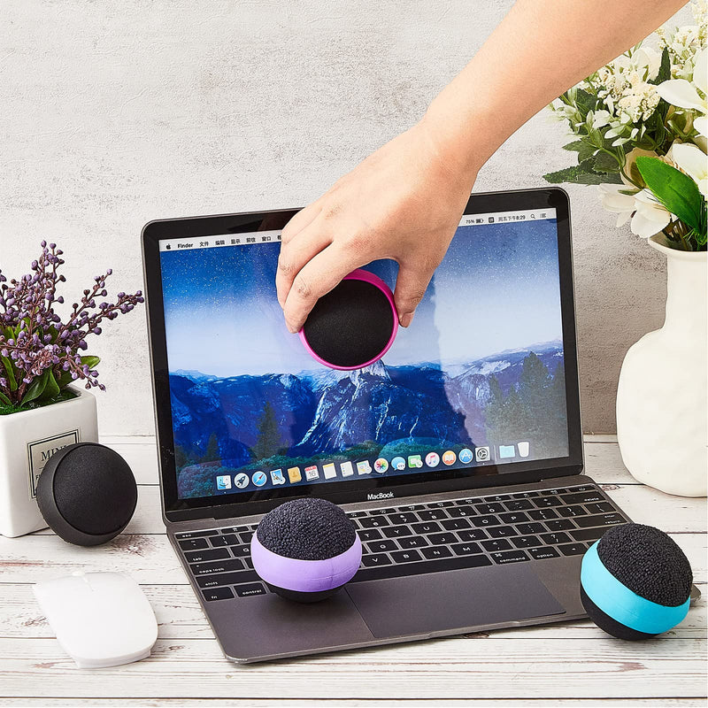 [Australia - AusPower] - 4 Pack Touch Screen Cleaner Balls Phone Cleaning Ball Microfiber Touch Screen Glass Cleaner Cleaning Ball for Computer Laptop Cell Phone Monitor, Black, Blue, Rose Red, Purple 
