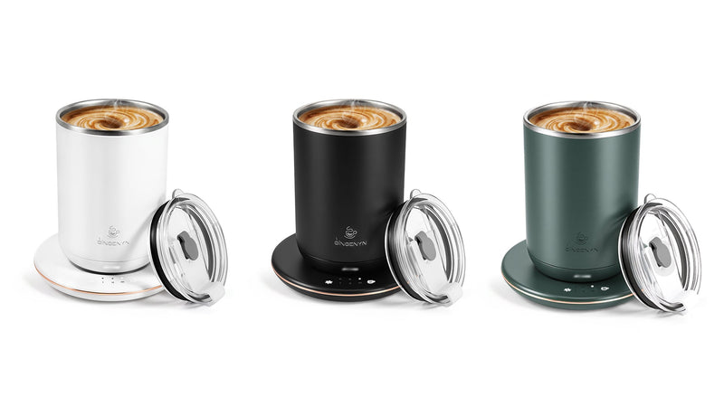 Self Stirring Coffee Mug, Self Heating Coffee Mug, Heated Cup with 3-Level Smart Temperature Control, Auto Shut-Off Electric Coffee Cup Warmer with Detachable Base, Gift for Family Friends (Green) Green