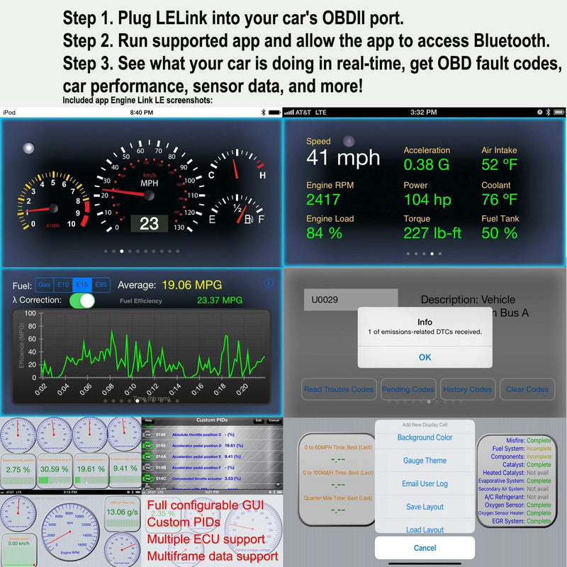 LELink Bluetooth Low Energy BLE OBD-II OBD2 Car Diagnostic Tool for iPhone/iPod/iPad and Android. New: Configurable Auto On/Off