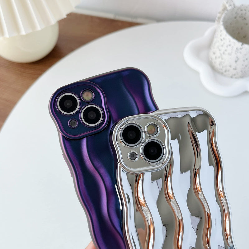 [Australia - AusPower] - Caseative Water Ripple Pattern Curly Wave Frame Soft Compatible with iPhone Case (Silver,iPhone 14 Pro Max) Silver iPhone 14 Pro Max 