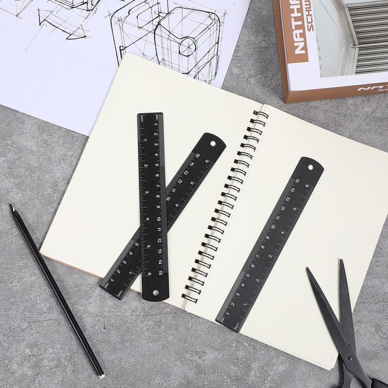 [Australia - AusPower] - 3 Pieces Metal Ruler, 15 cm Aluminium Ruler, Black Straight Rulers, Drawing Scale Rulers, Aluminium Desk Ruler, Metal Ruler for Students, Mechanical Builders and Draftsmen 