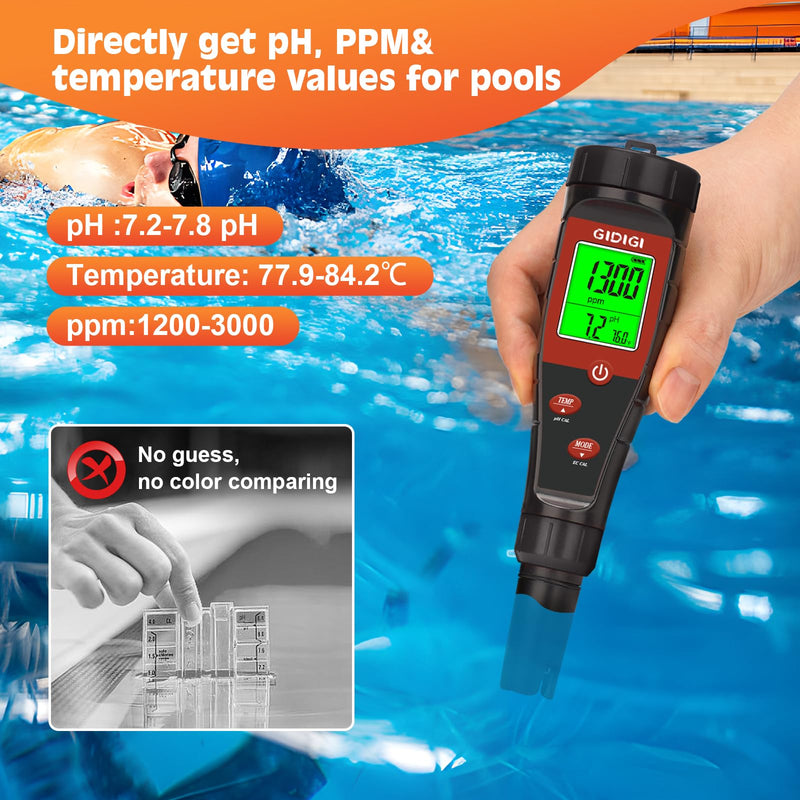 [Australia - AusPower] - Digital pH Tester for Water, pH Meter for Hydroponic Water, TDS Tester EC PPM Test for Plant Nutrients, 4-in-1 Meter for Conductivity, pH Pen for Drinking Water, DWC, Indoor Plants 