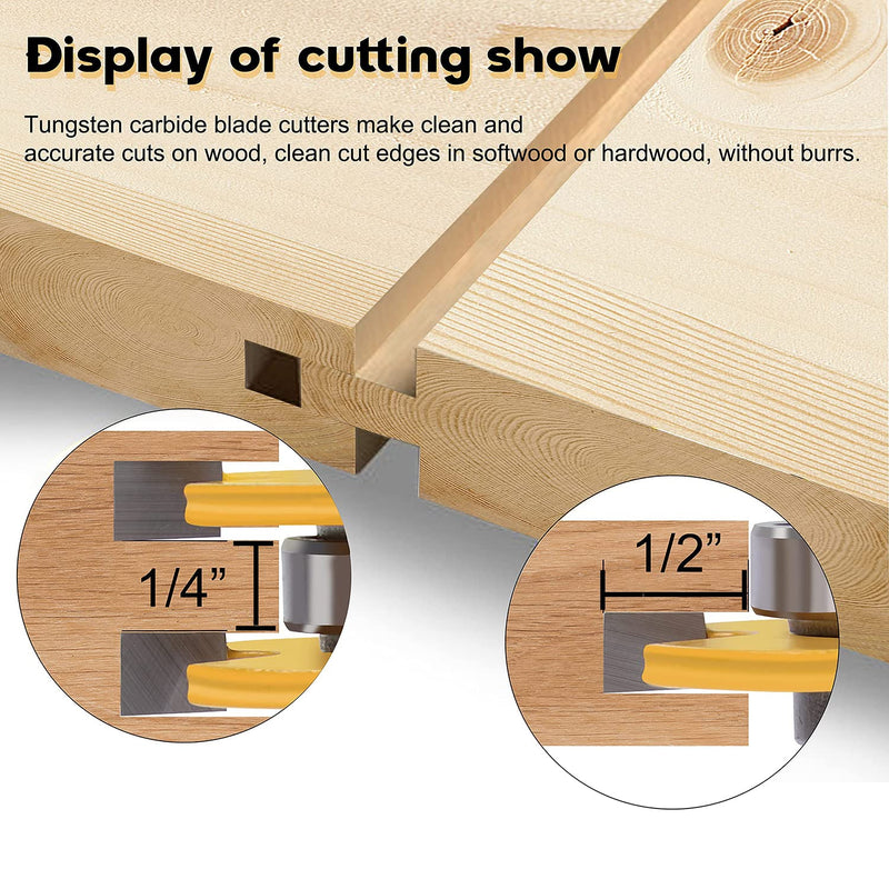 [Australia - AusPower] - Tongue and Groove Router Bit Set 1/2 Inch Shank?Newdeli 3 Teeth Adjustable T Shape Wood Milling Cutter, Tongue Groove Router Bits 1/2" Shank * 3/4" Stock * 1/2" Depth 