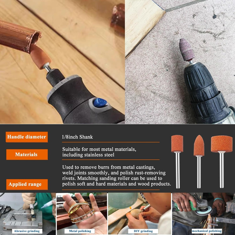 [Australia - AusPower] - mxuteuk 64 x Dremel Grinding Attachments for Dremel Rotary Tools, Includes 42 Aluminium Oxide Whetstones (1/8 Inch Shank) and Grinding Drums and Accessories for Rust Removal, Polishing and Machining 