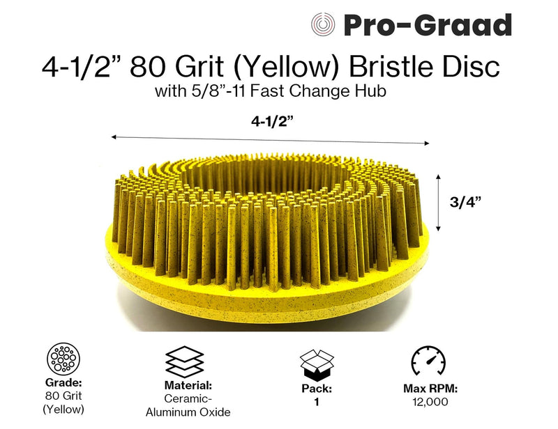 [Australia - AusPower] - 4-1/2” x 5/8”-11 80 Grit Yellow Bristle Disc | Ceramic-Aluminum Oxide Abrasive Bristle Disc with 5/8”-11 Fast Change Hub | Remove Coatings Paint Rust Contaminants Weld Burn | Pack of 1 80 Grit (Yellow) 