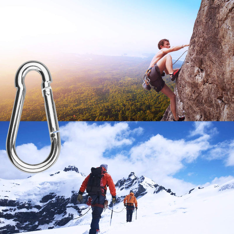 [Australia - AusPower] - 20 Pack 2-3/8 inch Spring Snap Hooks, Heavy Duty Key Carabiner Clip, Quick Links Hammocks Hook for Camping Hiking Swing M6x60mm 6x60mm Silver 20 