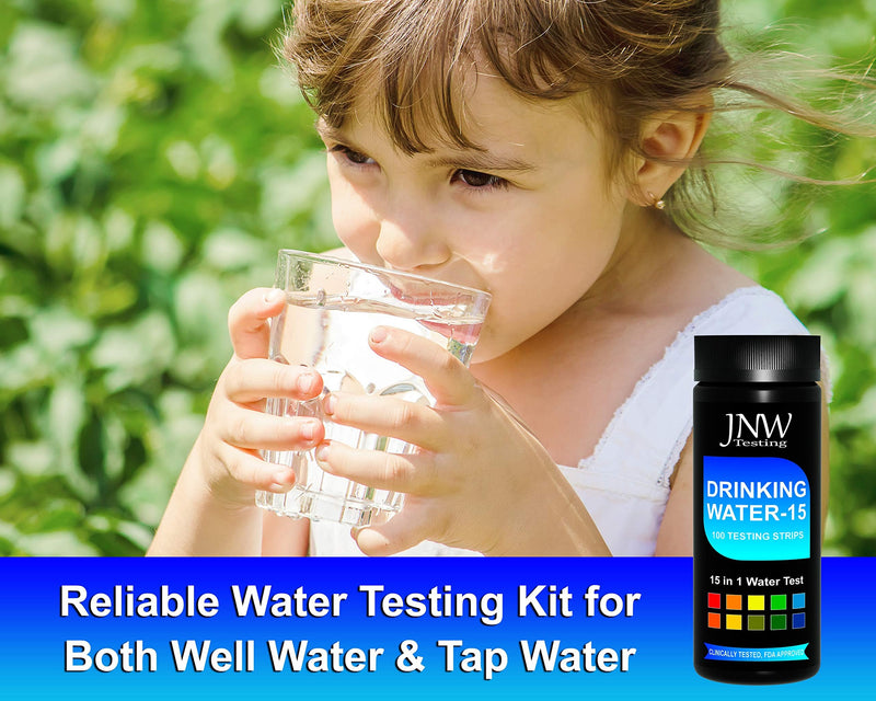[Australia - AusPower] - JNW Direct 15-in-1 Drinking Water Test Kit - 100 Strips - Quick & Easy Water Testing Strip for Lead, Alkaline, Chlorine, Hardness, Iron, Fluoride, Copper & More 