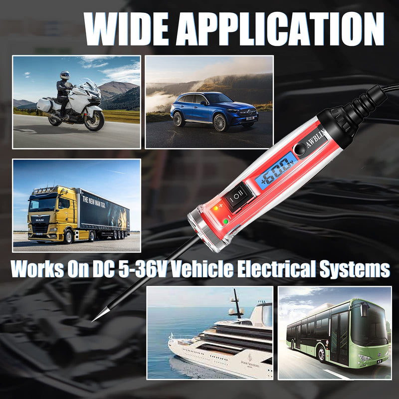 [Australia - AusPower] - Power Circuit Probe Tester, LCD Digital Automotive Test Light with Voltage Display&Illumination, DC Voltage Tester, Electrical System Tool, Relay Fuse Continuity Current Test. 