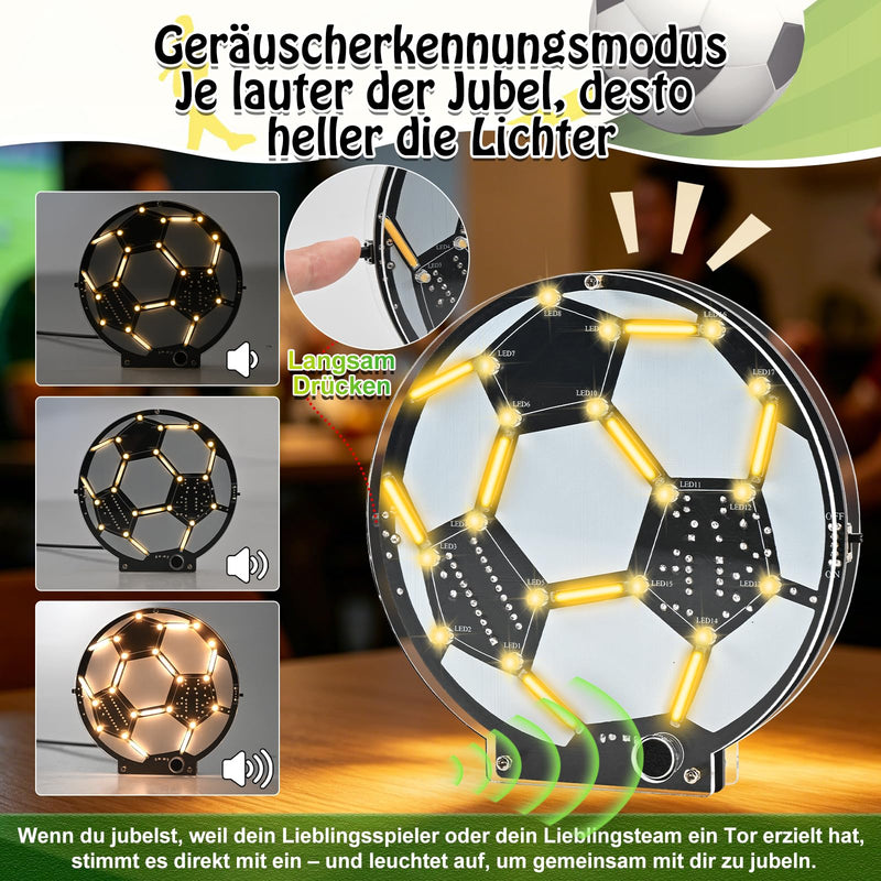 Football Soldering Kit LED Lamp, DIY Mint Learning Set, Electronic Kit for Beginners and Football Fans, Sound-Controlled Light + 5 Modes in Continuous Light Soldering Project, Decorative