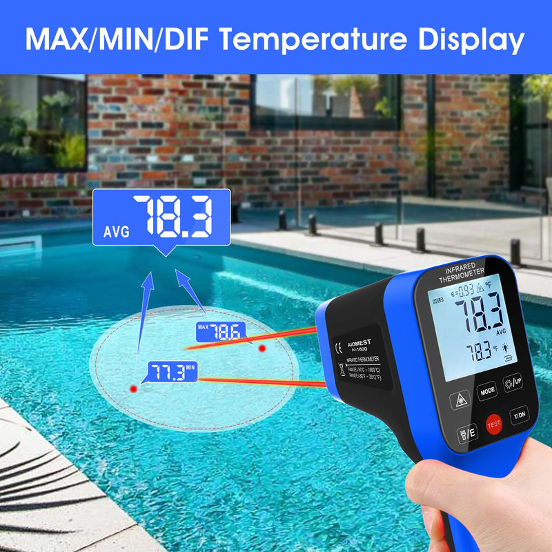 AIOMEST High Temp Thermometer Gun -58℉~2912℉, Pyrometer D:S=30:1 Dual Laser Industrial IR Temperature Meter w/Touch Buttons (NOT for Human Temp) blue