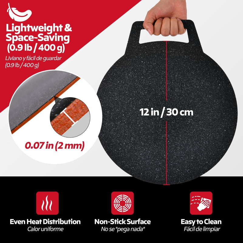 12" Budare for Arepas (Thin) + Molde para Arepas (5.9", 4.3", 3.1") – Plancha para Arepas Colombianas y Venezolanas – Budare para Arepas Venezolanas (Delgado)