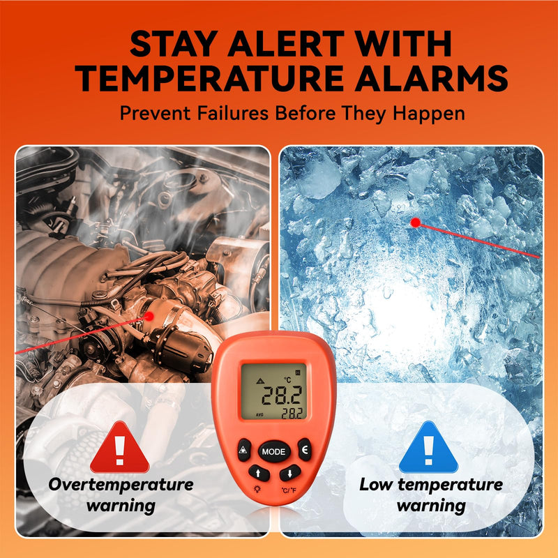 [Australia - AusPower] - Infrared Thermometer Gun, Handheld Heat Temperature Gun for Cooking, Pizza Oven, Grill, HVAC Engine, Laser Temperature Gun with Adjustable Emissivity & Max-Min Measure, Measure -58°F to 1292°F Orange 