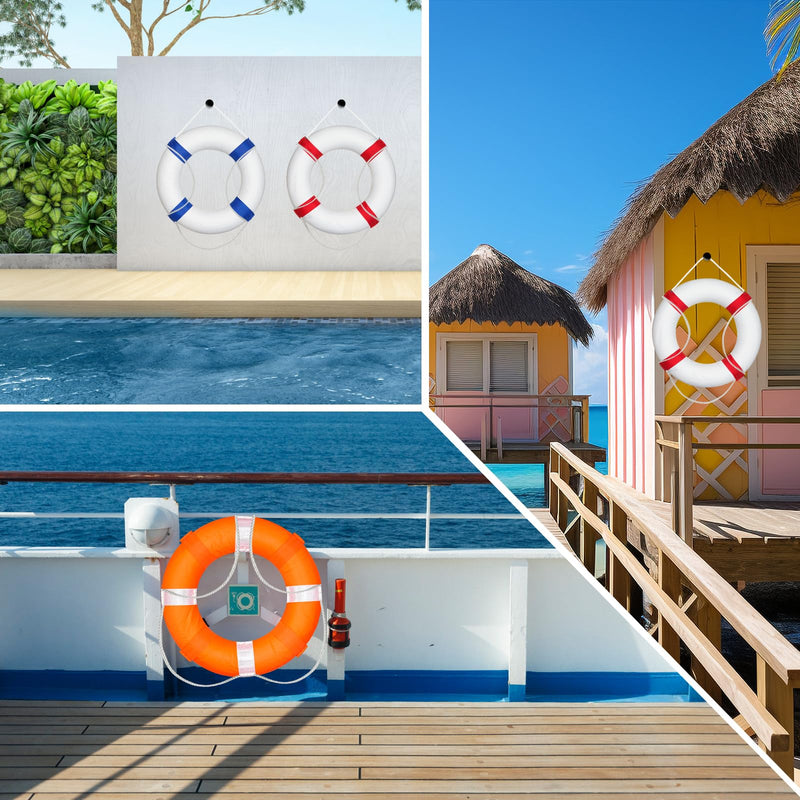 Pool Life Ring Buoy Life Preserver Ring with Lifesaving Rope Reflective Tape Yard Wall Decoration 10.6"/19.68" Orange