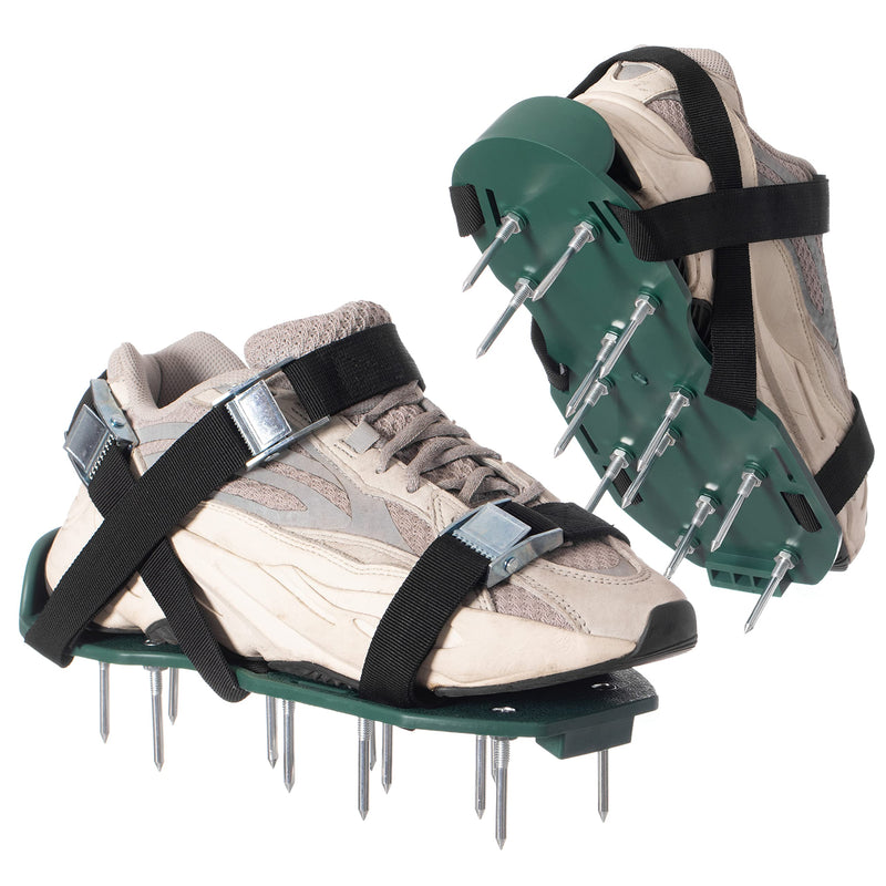 Lawn and Garden Aerator Spike Shoe with 3 Metal Buckle Straps, Green Spiked Sandal Improved