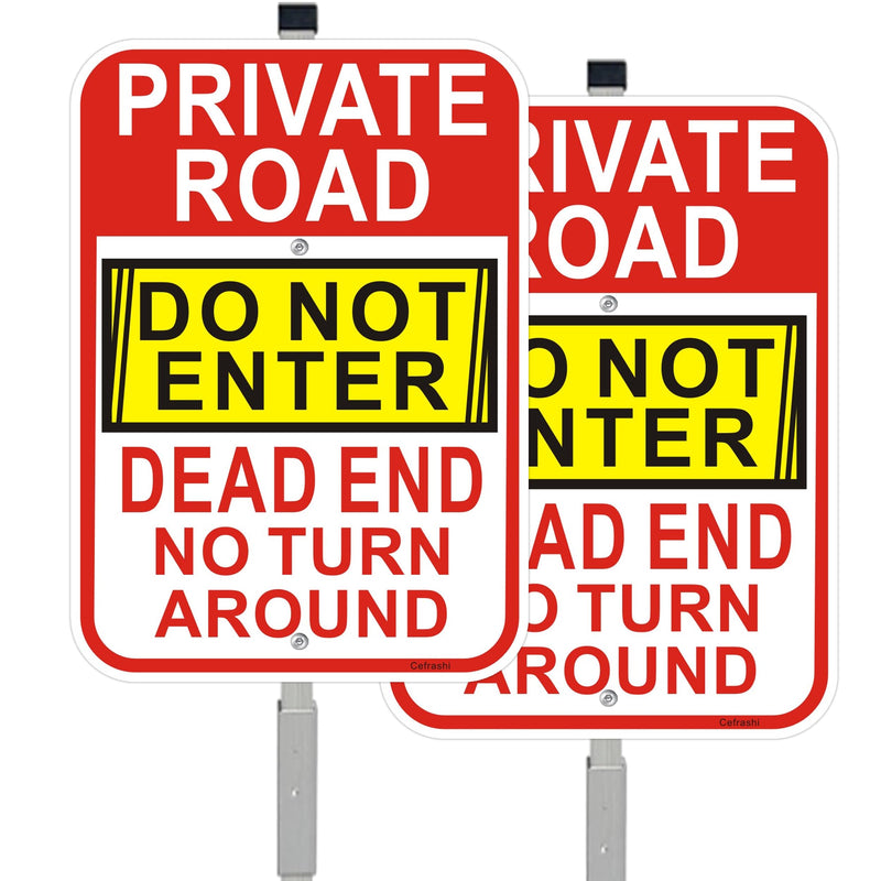 2 Pack Private Drive No Turn Around Sign with 36" Metal Stakes, 14" x 10" Reflective Aluminum, Dead End Do Not Enter Sign, Easy to Mount ﻿ 2 Pack-10"x14"-with Stake