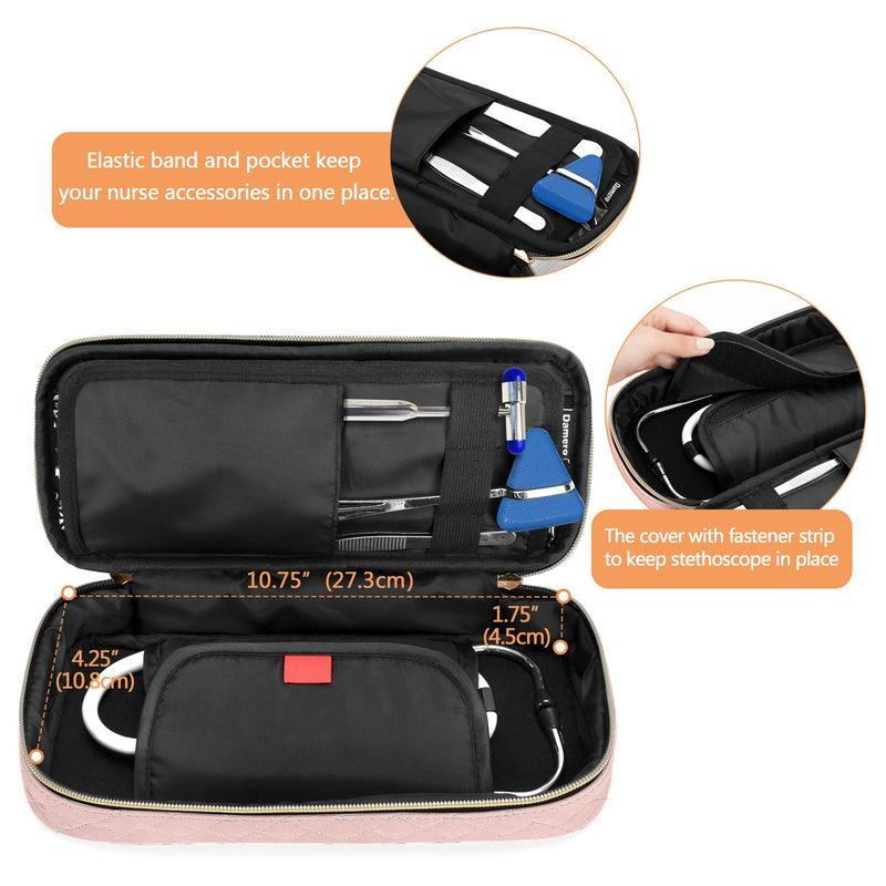 [Australia - AusPower] - Damero Protective Stethoscope Case with Divider for Nurse Accessories, Stethoscope Carrying Bag Travel Case Compatible with 3M Littmann/ADC/Omron Stethoscope and others, Misty Rose 