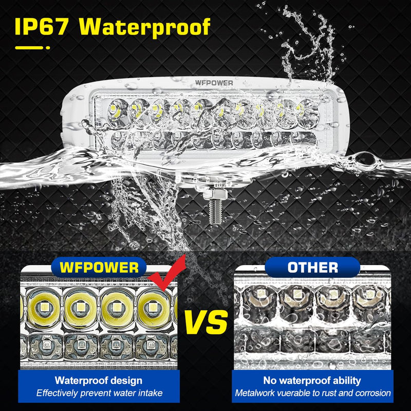 WFPOWER LED Marine Boat Lights, 6.3Inch White & Blue Spreader 2 In 1 Deck Spot Light IP67 Waterproof Double Row T-Top Dock Fog Spotlights for Pontoon Boat Fishing Accessories Truck 12V 24V (2 Pack) Blue & White Light