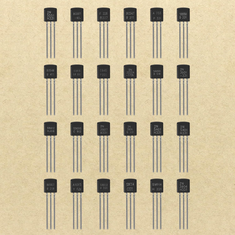 QWORK 600pcs (24 values) Transistor Assortment PNP NPN Transistors - A1015 A733 C1815 C945 BC327 BC337 BC557 2N2222 2N2907 2N3904 2N3906 2N5400 1 2N511551 S9012 S9013 S9014 S9015 S9018 S8050 S8550