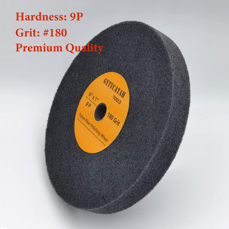 Deburring Wheel, Nylon Fiber Polishing Wheels, Abrasive Silicon Carbide Bench Buffing Grinder Wheel, Dia 8" x 1" Thickness x 5/8" Arbor, 180 Grit, 9P 8" x 1" x 5/8"